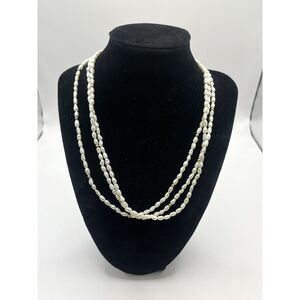 Vintage Freshwater Rice Pearl Marked "14K IWI" Gold Spacers 3-Strand‎ Necklace